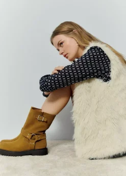 Mujer Brownie Spain Zapatos-Bota Biker Hebilla Piel