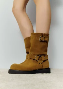 Mujer Brownie Spain Zapatos-Bota Biker Hebilla Piel