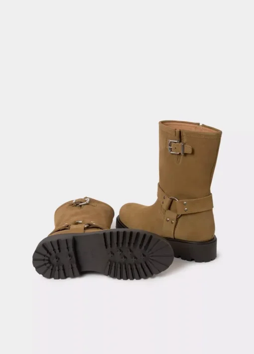 Mujer Brownie Spain Zapatos-Bota Biker Hebilla Piel