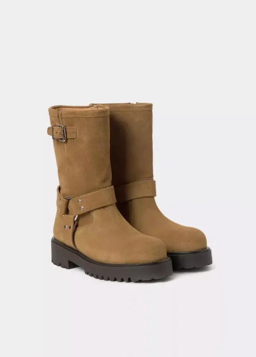 Mujer Brownie Spain Zapatos-Bota Biker Hebilla Piel