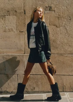Mujer Brownie Spain Zapatos-Bota Biker Tachas Punta Cuadrada Piel