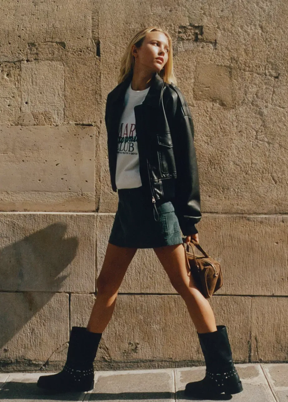 Mujer Brownie Spain Zapatos-Bota Biker Tachas Punta Cuadrada Piel