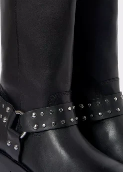Mujer Brownie Spain Zapatos-Bota Biker Tachas Punta Cuadrada Piel