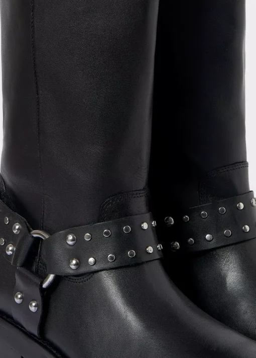 Mujer Brownie Spain Zapatos-Bota Biker Tachas Punta Cuadrada Piel