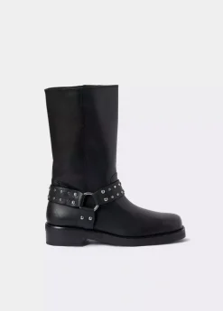 Mujer Brownie Spain Zapatos-Bota Biker Tachas Punta Cuadrada Piel