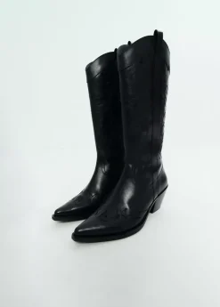 Mujer Brownie Spain Zapatos-Bota Cowboy Cana Alta Bordada Piel