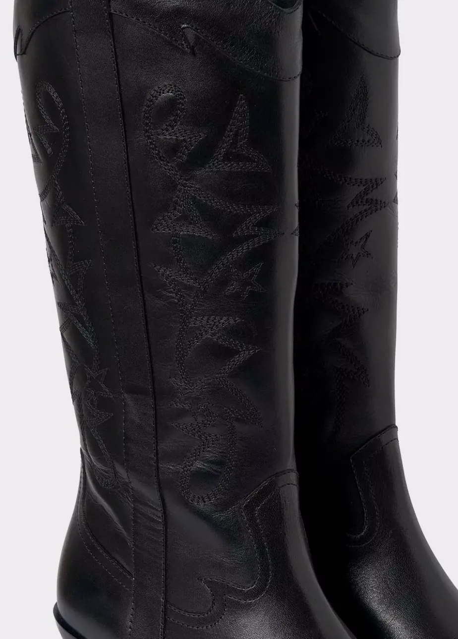 Mujer Brownie Spain Zapatos-Bota Cowboy Cana Alta Bordada Piel