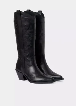 Mujer Brownie Spain Zapatos-Bota Cowboy Cana Alta Bordada Piel