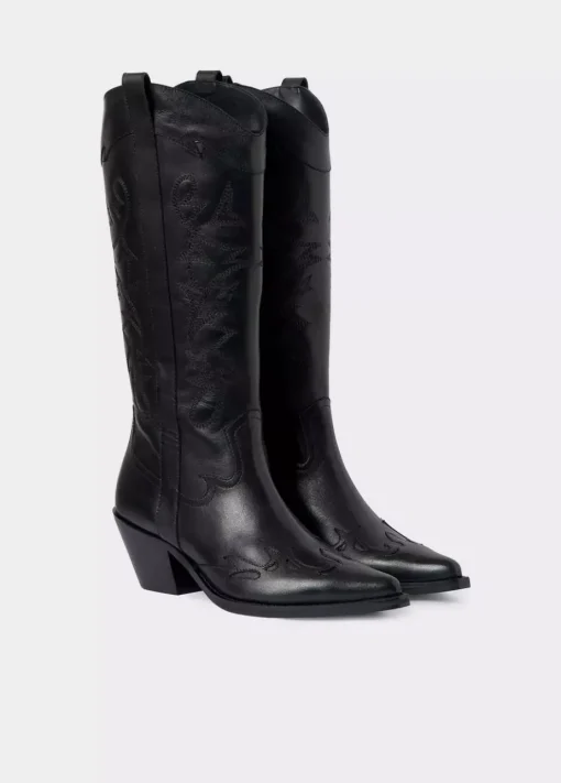 Mujer Brownie Spain Zapatos-Bota Cowboy Cana Alta Bordada Piel