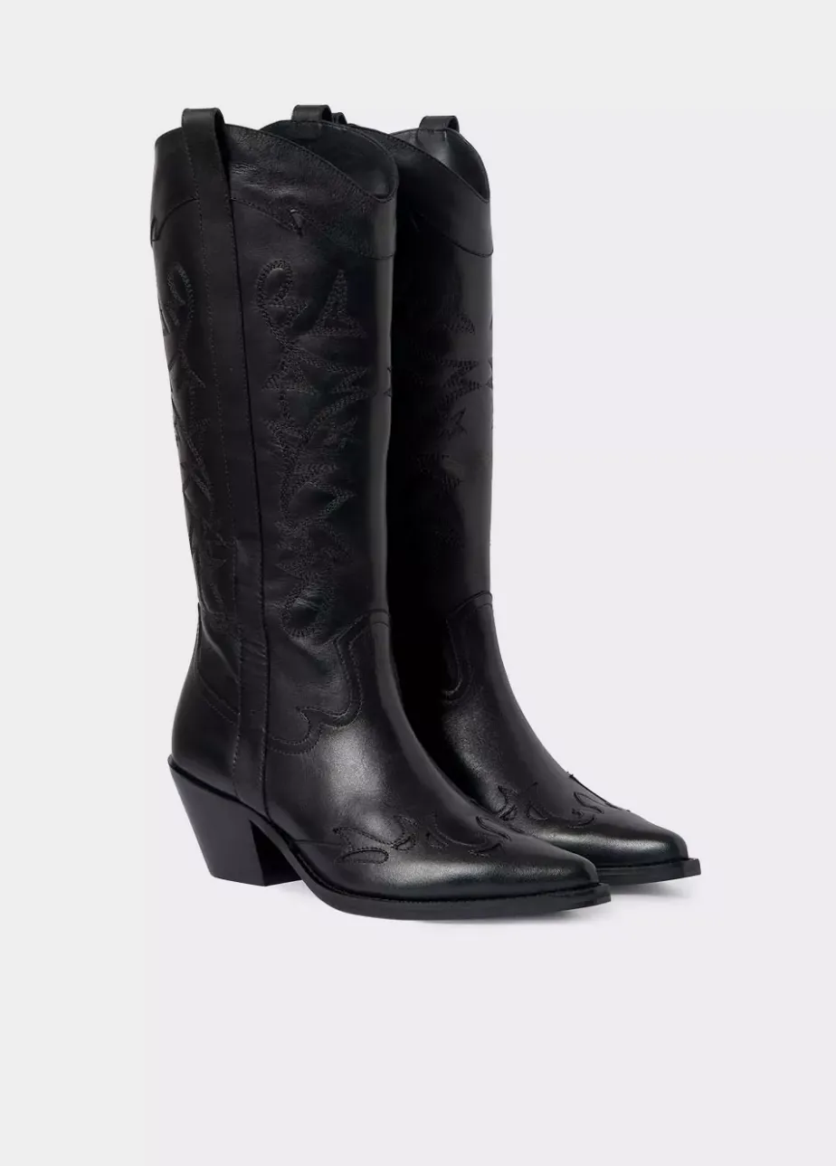 Mujer Brownie Spain Zapatos-Bota Cowboy Cana Alta Bordada Piel