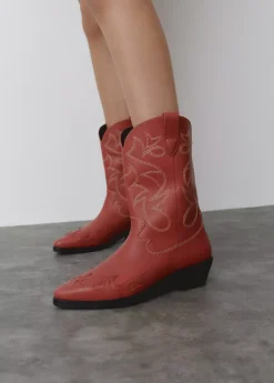 Mujer Brownie Spain Zapatos-Bota Cowboy Pespuntes Contraste Piel