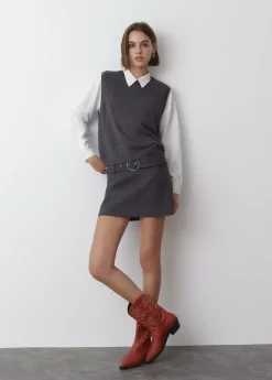Mujer Brownie Spain Zapatos-Bota Cowboy Pespuntes Contraste Piel
