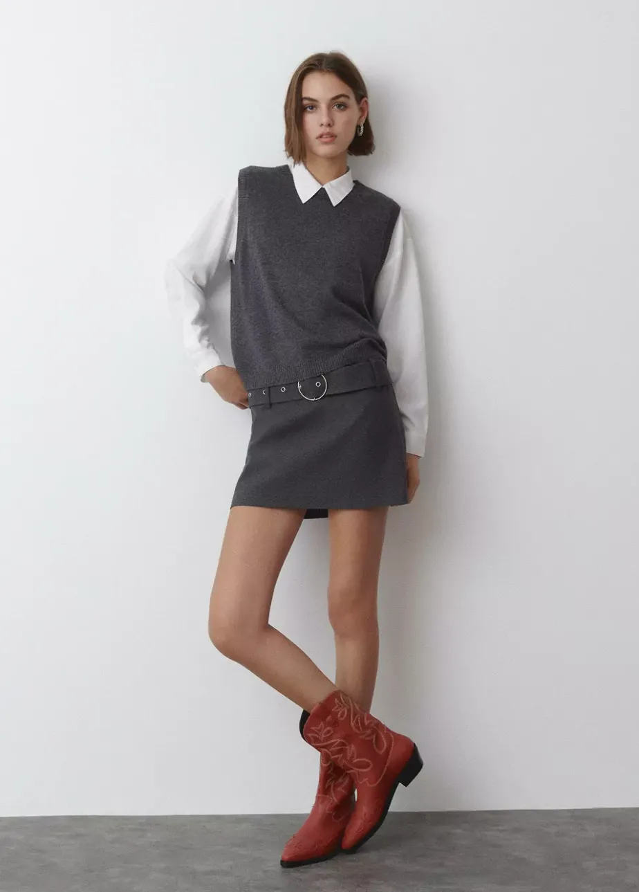 Mujer Brownie Spain Zapatos-Bota Cowboy Pespuntes Contraste Piel