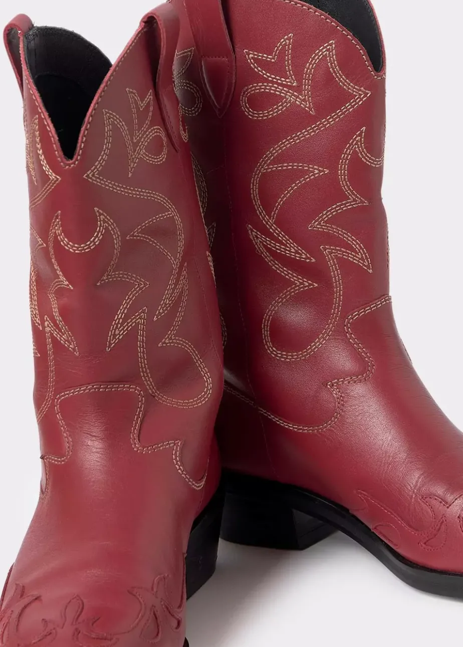Mujer Brownie Spain Zapatos-Bota Cowboy Pespuntes Contraste Piel