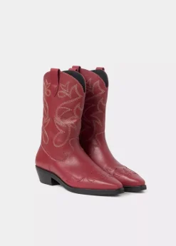 Mujer Brownie Spain Zapatos-Bota Cowboy Pespuntes Contraste Piel