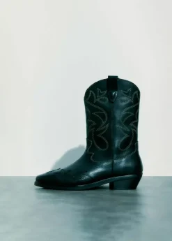Mujer Brownie Spain Zapatos-Bota Cowboy Pespuntes Contraste Piel