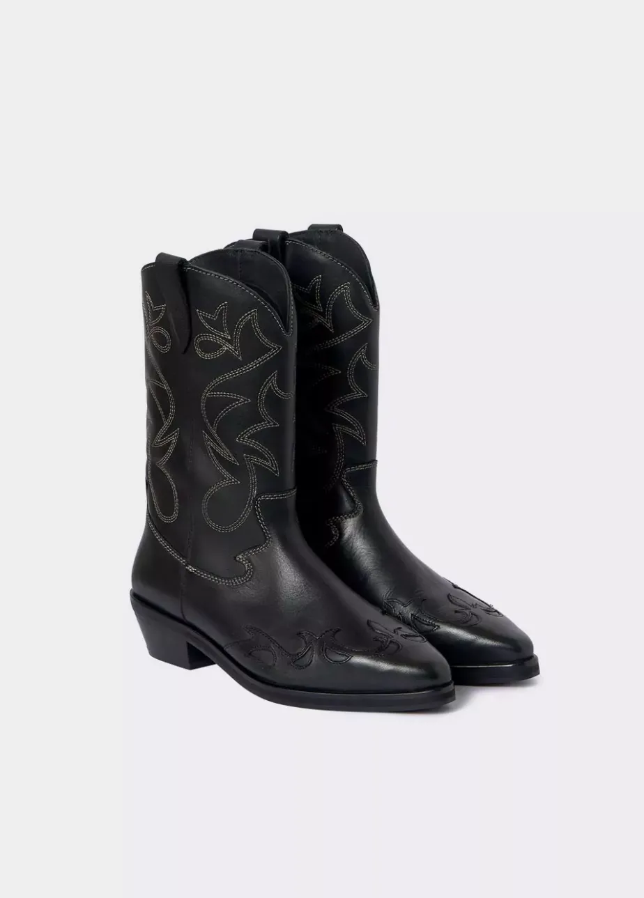 Mujer Brownie Spain Zapatos-Bota Cowboy Pespuntes Contraste Piel