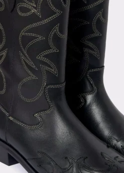 Mujer Brownie Spain Zapatos-Bota Cowboy Pespuntes Contraste Piel