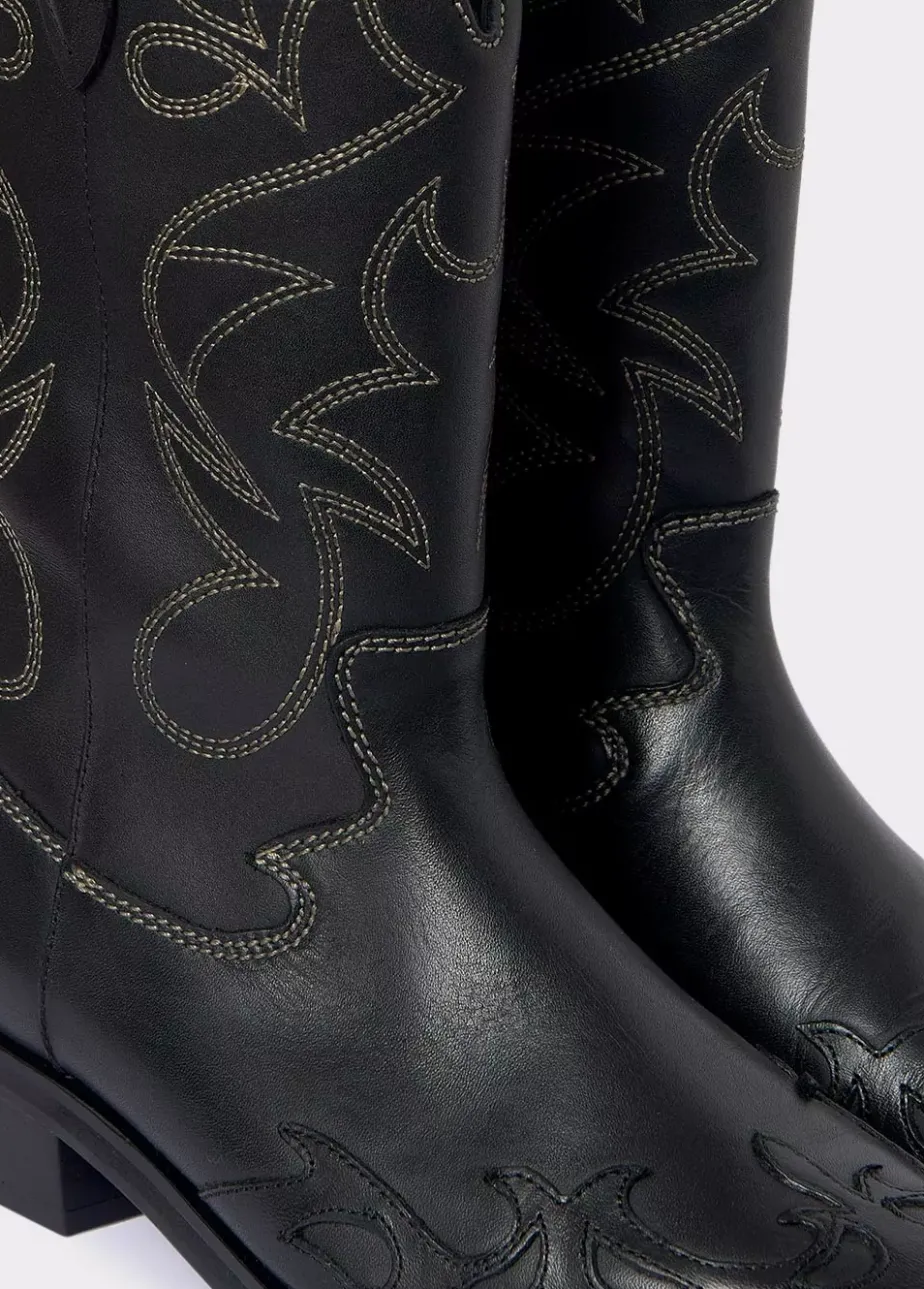 Mujer Brownie Spain Zapatos-Bota Cowboy Pespuntes Contraste Piel