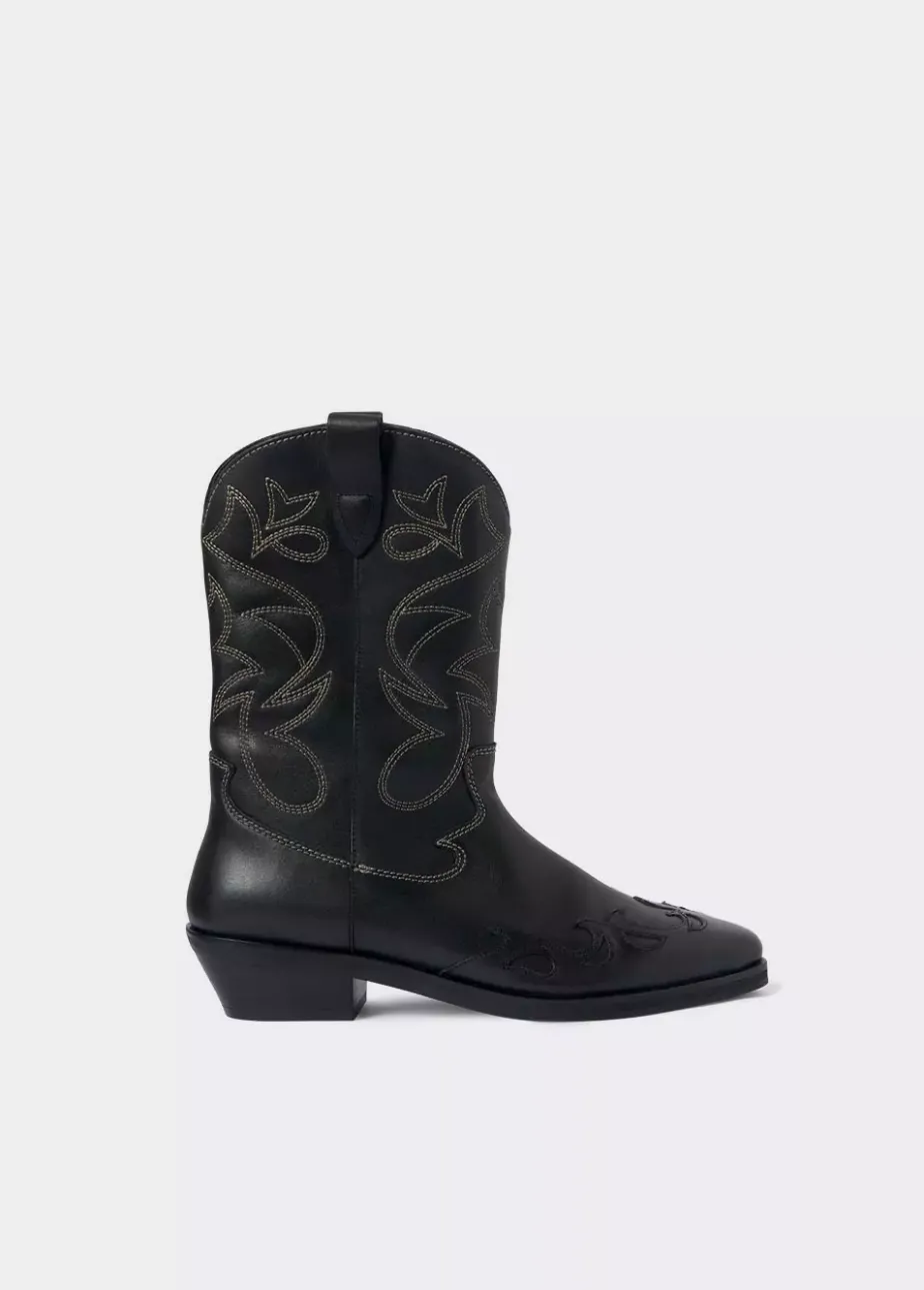 Mujer Brownie Spain Zapatos-Bota Cowboy Pespuntes Contraste Piel