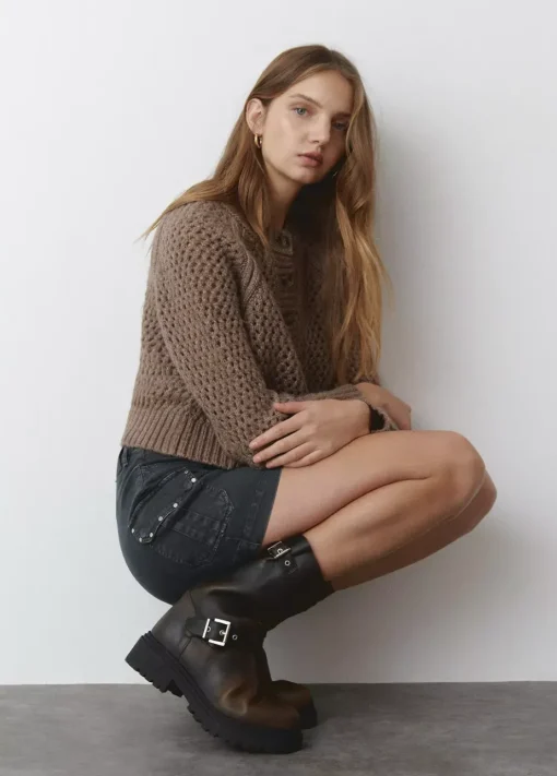 Mujer Brownie Spain Zapatos-Bota Motera Hebillas