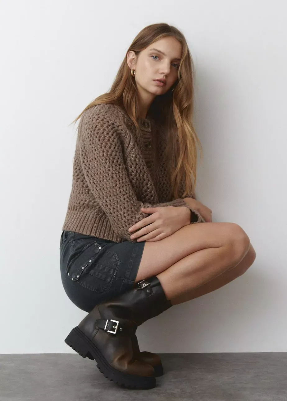 Mujer Brownie Spain Zapatos-Bota Motera Hebillas