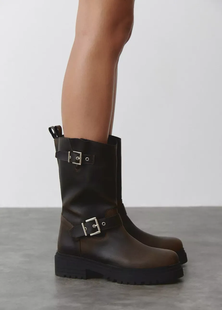 Mujer Brownie Spain Zapatos-Bota Motera Hebillas