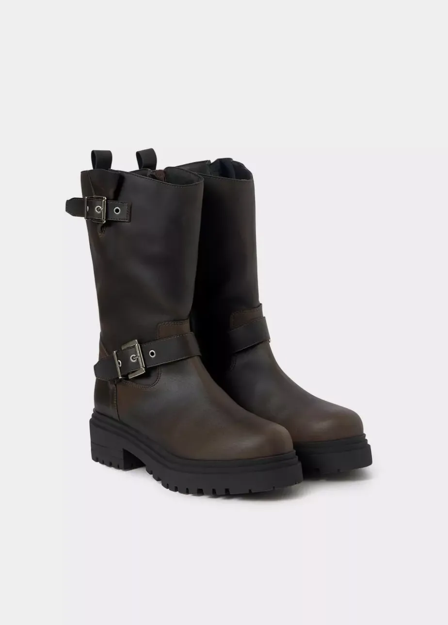 Mujer Brownie Spain Zapatos-Bota Motera Hebillas