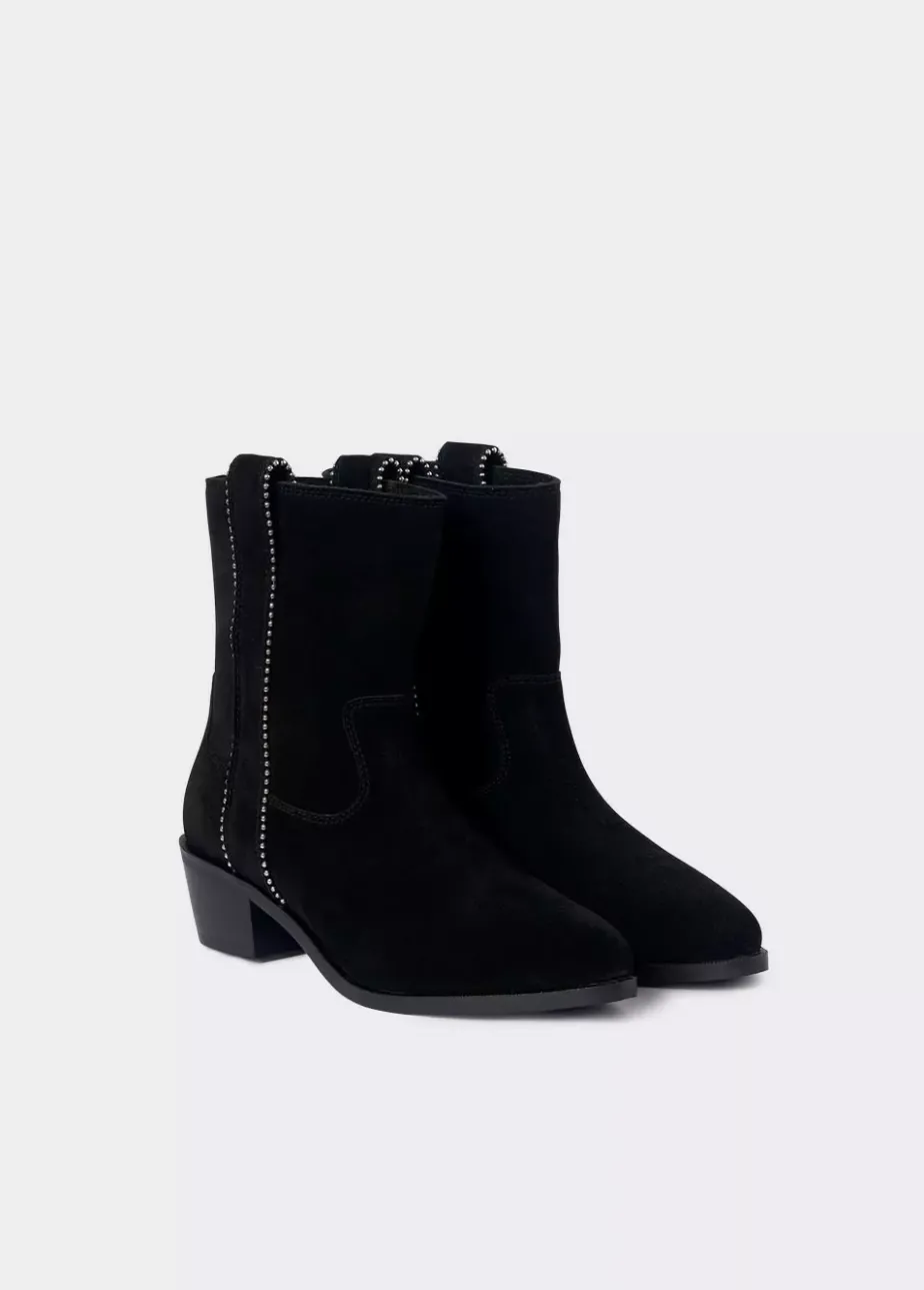 Mujer Brownie Spain Zapatos-Botin Alto Tiras Bolitas Piel