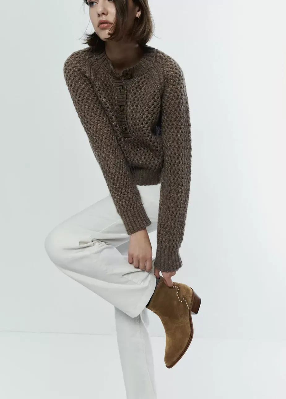 Mujer Brownie Spain Zapatos-Botin Tachas Talon Piel