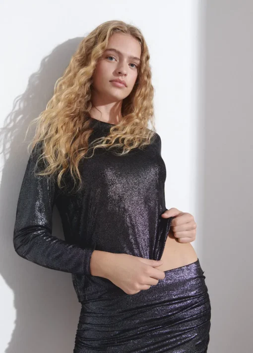 Mujer Brownie Spain Camisetas-Camiseta Apertura Hombros Brillo