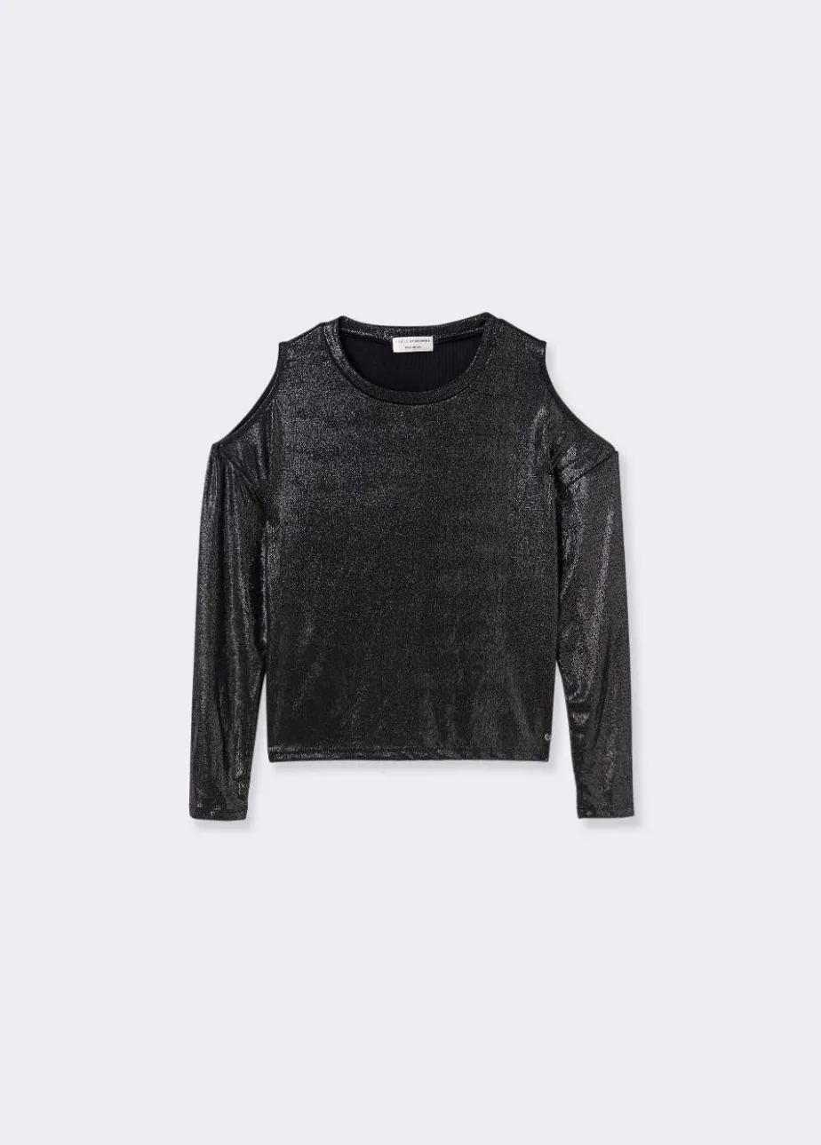 Mujer Brownie Spain Camisetas-Camiseta Apertura Hombros Brillo