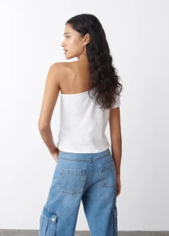 Mujer Brownie Spain Camisetas-Camiseta Asimetrica Manga Corta Blanca