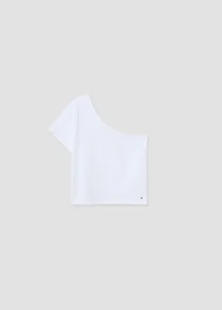 Mujer Brownie Spain Camisetas-Camiseta Asimetrica Manga Corta Blanca