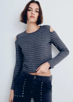 Mujer Brownie Spain Camisetas-Camiseta Escote Hombros Rayas
