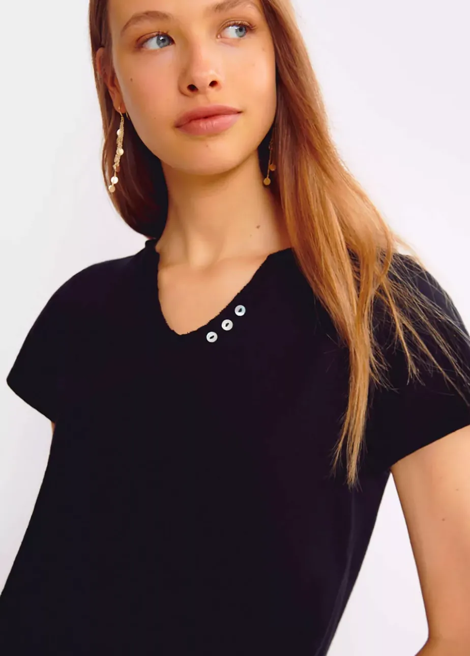 Mujer Brownie Spain Camisetas-Camiseta Mar Basica Botones Organica | Compra Camisetas | Otono-Invierno 2021