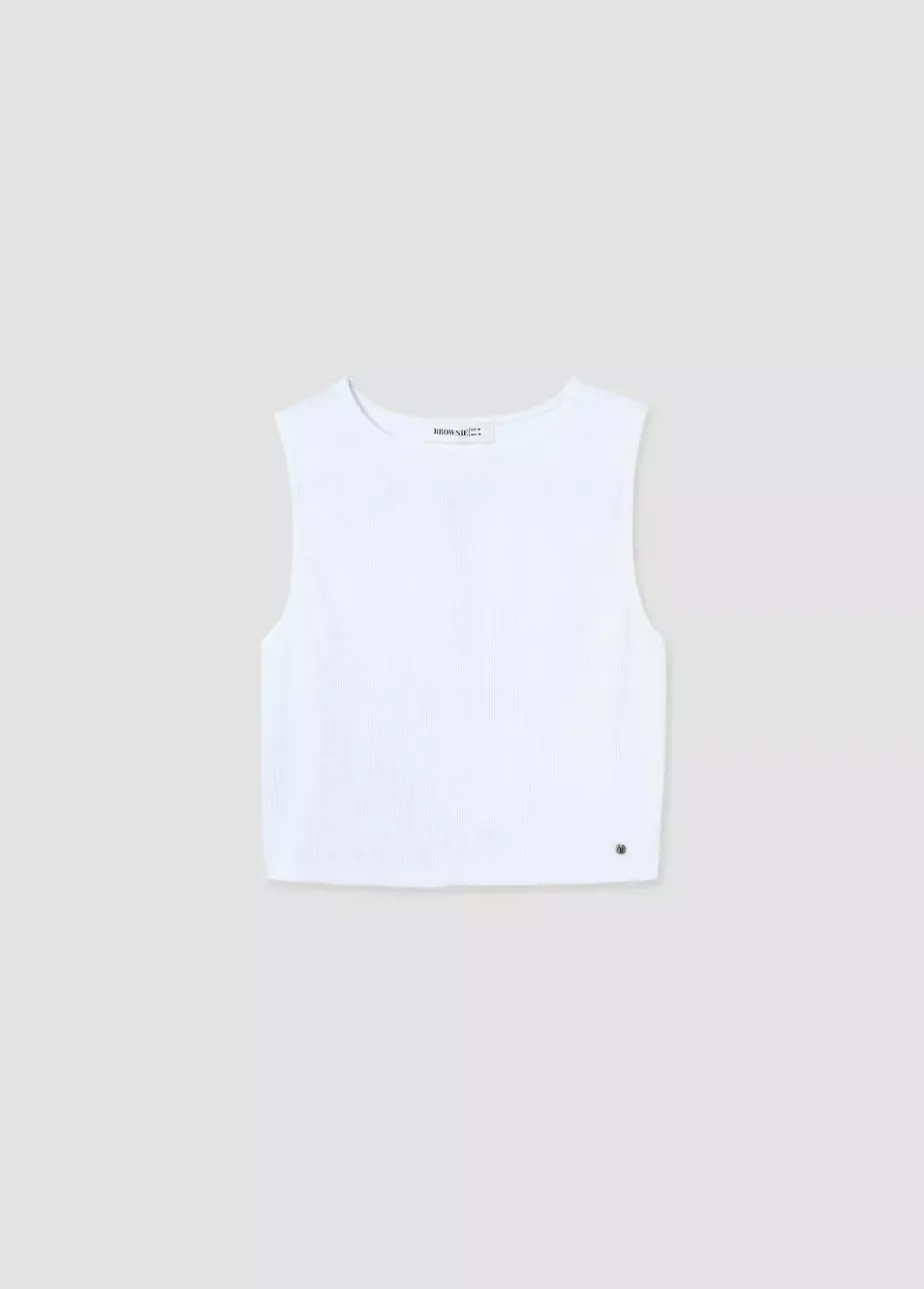 Mujer Brownie Spain Camisetas-Camiseta Sin Manga Blanca