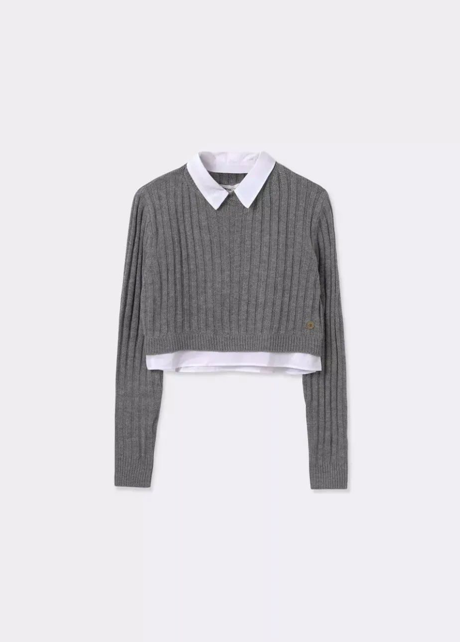 Mujer Brownie Spain Jerséis-Jersey Cropped Detalle Camisa