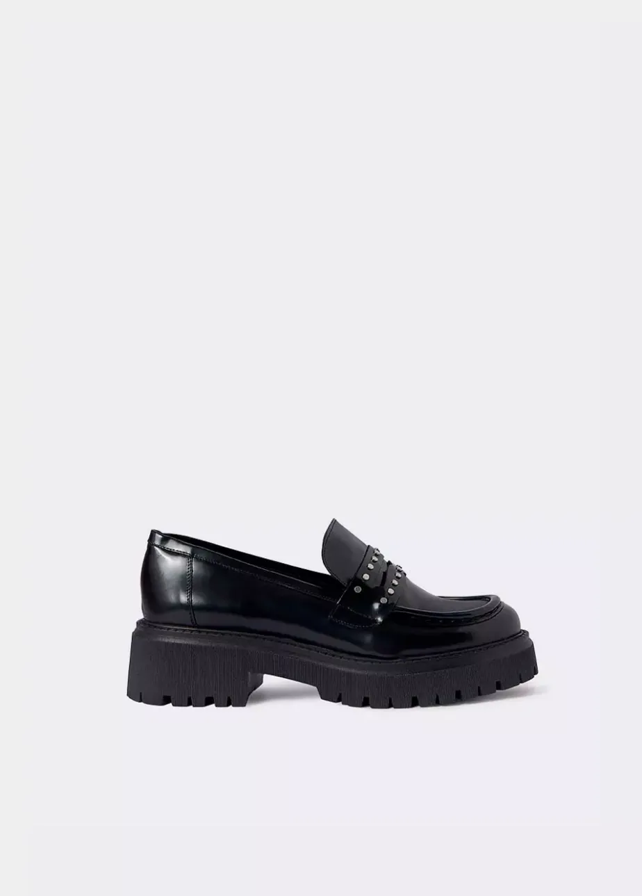 Mujer Brownie Spain Zapatos-Mocasin Brillante Tachas Piel