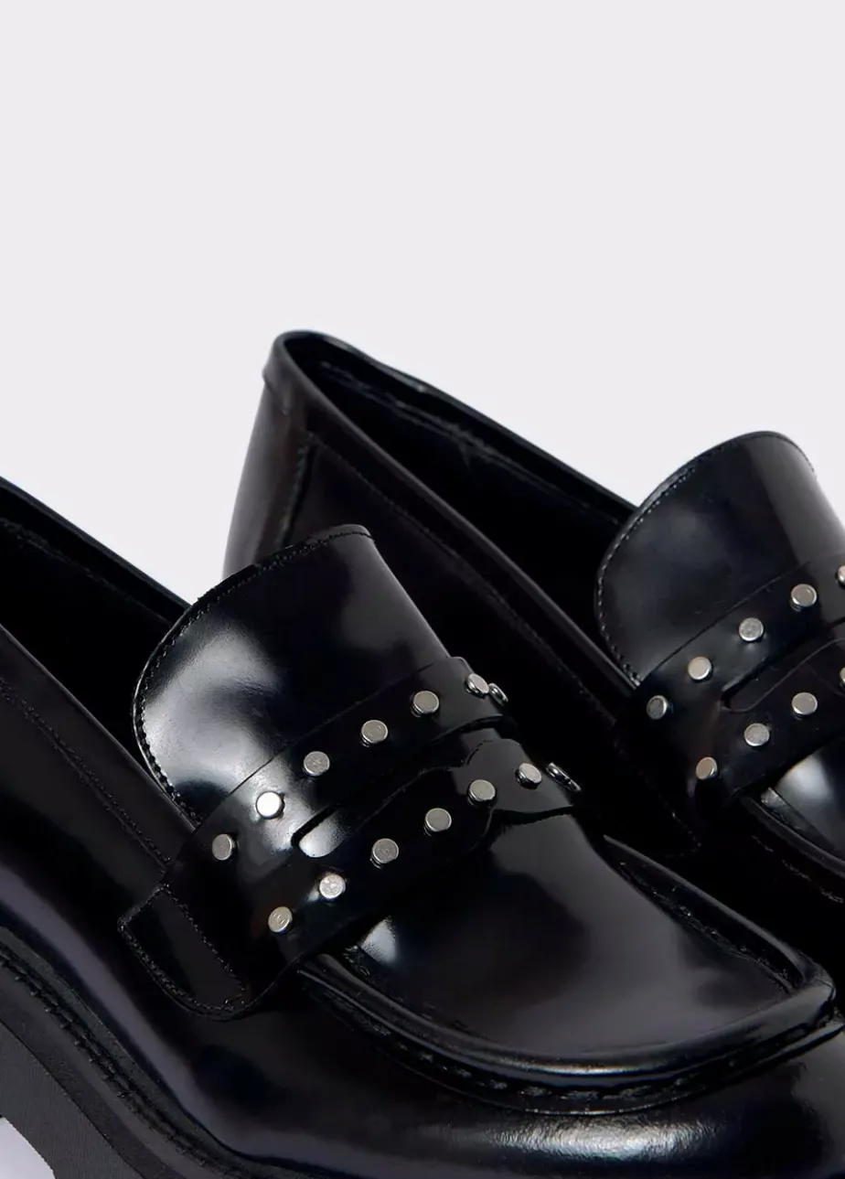 Mujer Brownie Spain Zapatos-Mocasin Brillante Tachas Piel