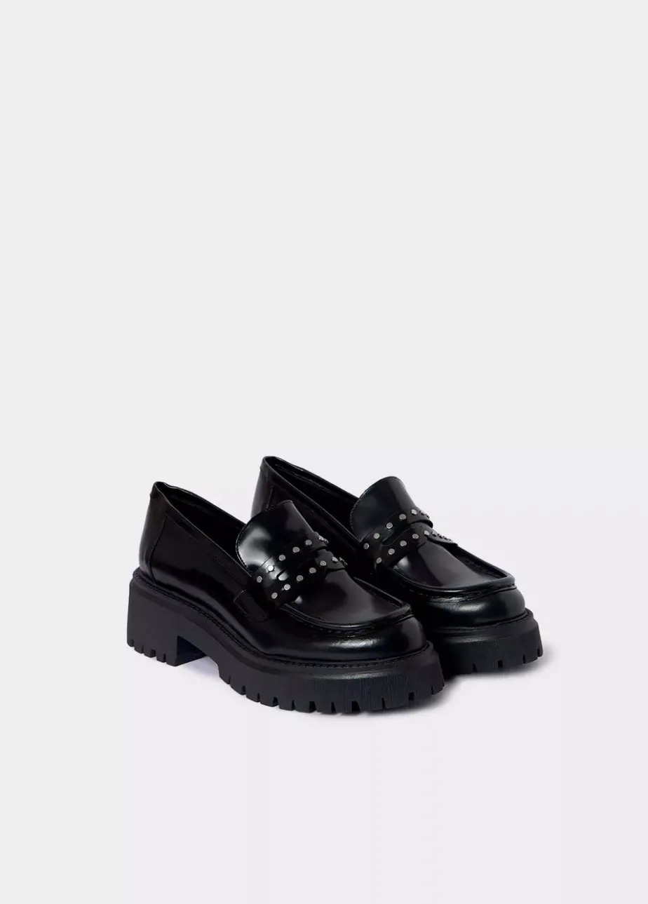 Mujer Brownie Spain Zapatos-Mocasin Brillante Tachas Piel
