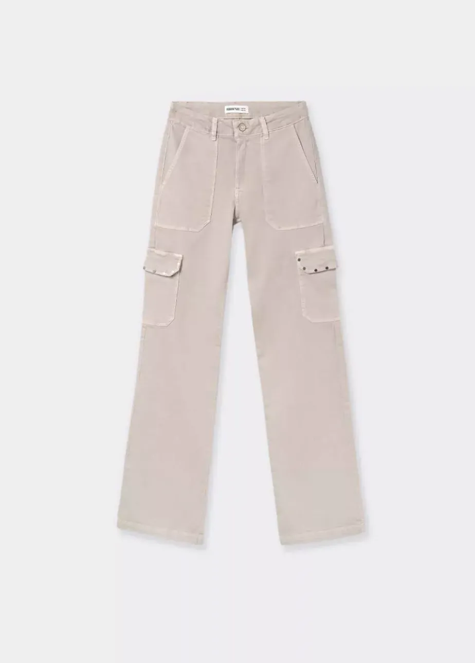 Mujer Brownie Spain Pantalones-Pantalon Recto Cargo Tachas