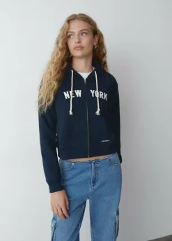 Mujer Brownie Spain Sudaderas-Sudadera Cremall Capucha New York