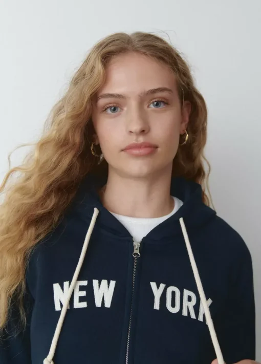 Mujer Brownie Spain Sudaderas-Sudadera Cremall Capucha New York