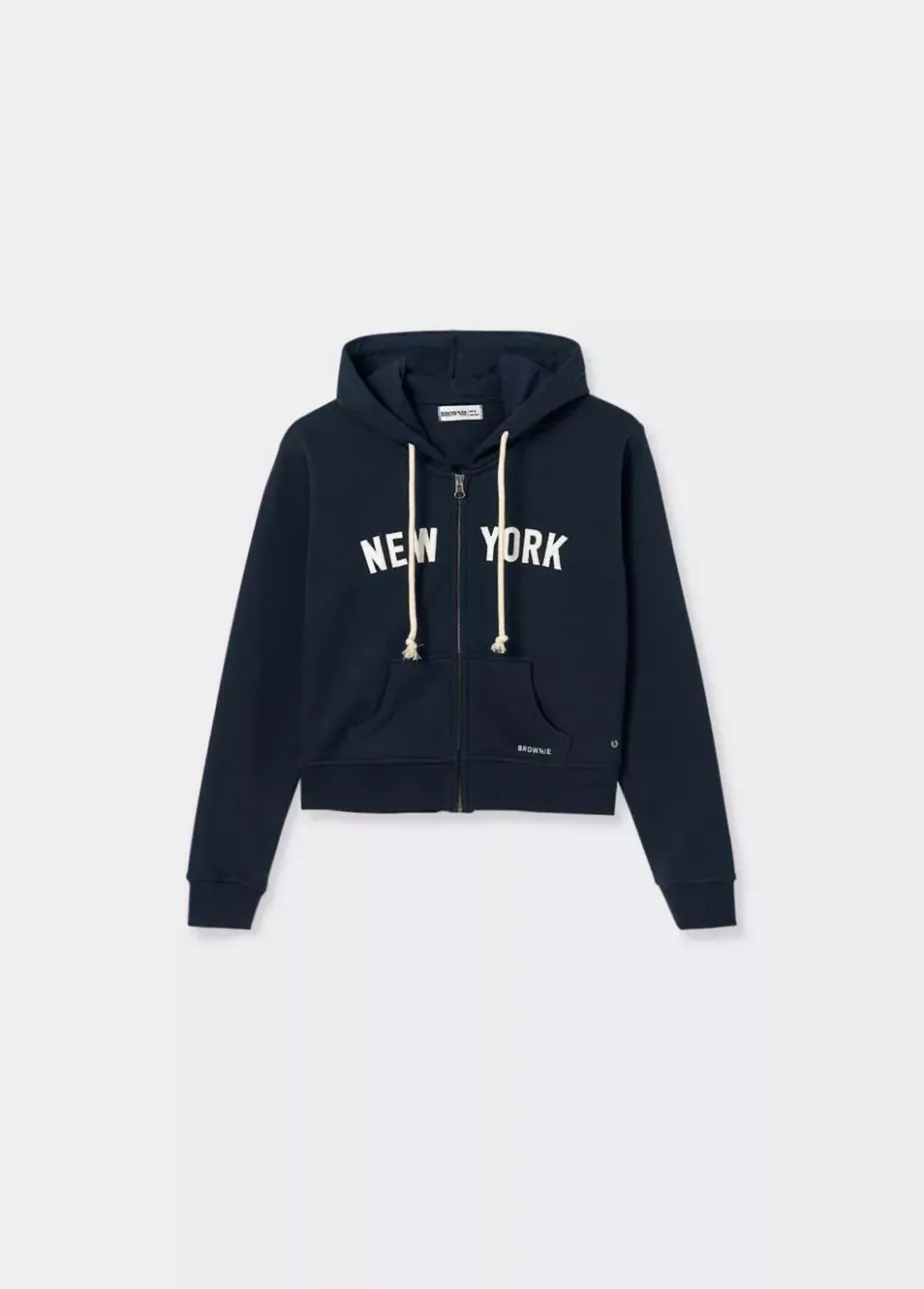 Mujer Brownie Spain Sudaderas-Sudadera Cremall Capucha New York