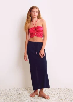 Mujer Brownie Spain Tops-Top Drapeado Abalorios Satinado Liso