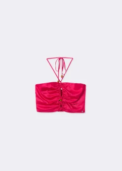 Mujer Brownie Spain Tops-Top Drapeado Abalorios Satinado Liso