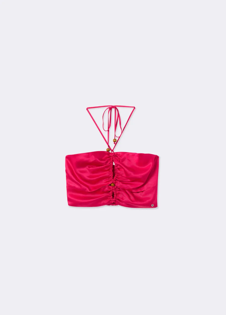 Mujer Brownie Spain Tops-Top Drapeado Abalorios Satinado Liso