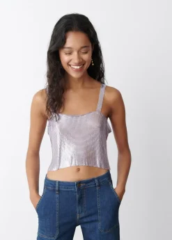 Mujer Brownie Spain Tops-Top Malla Metalica Malva