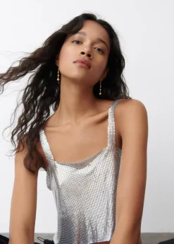 Mujer Brownie Spain Tops-Top Malla Metalica Plata
